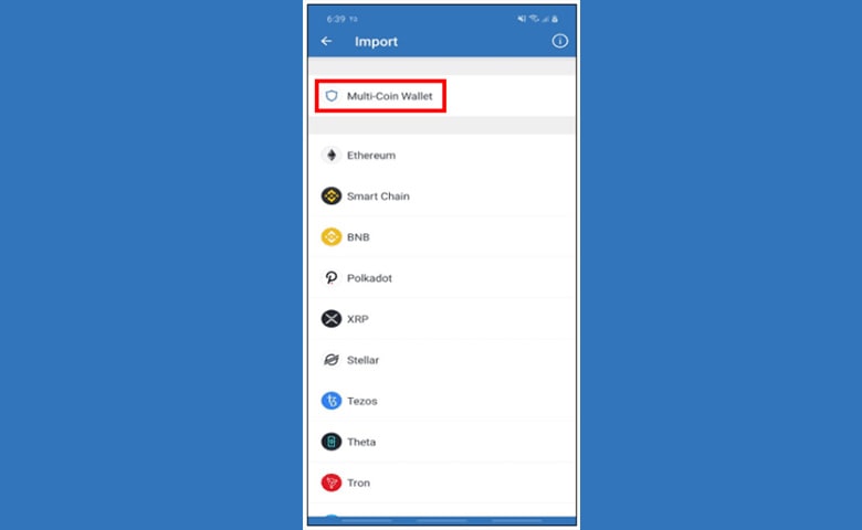 گزینه multi-coin wallet در تراست ولت