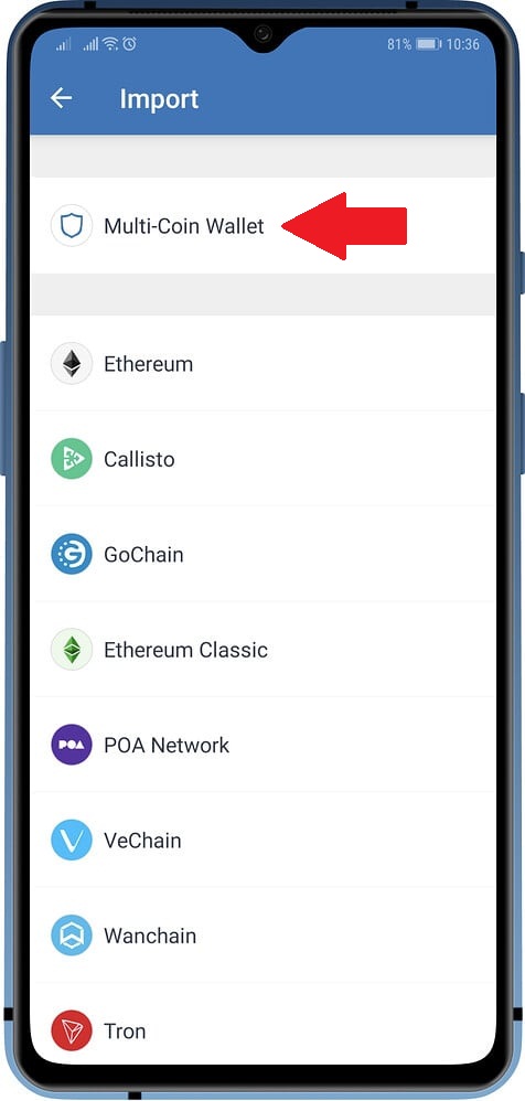 روی گزینه Multi-Coin Wallet بزنید