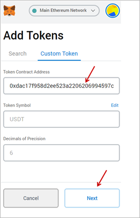 usdt را به metamask05 اضافه کنید