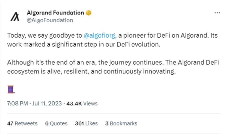 توییت الگوراند درباره بسته شدن الگوفای