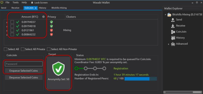 رمز عبور کیف پول Wasabi