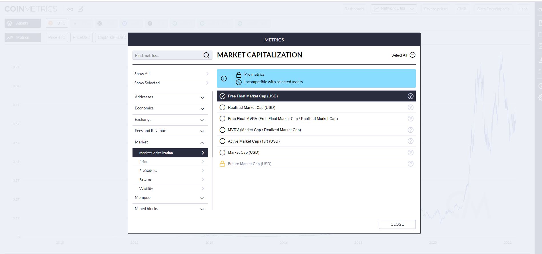 آموزش تصویری در سایت Coin Metrics