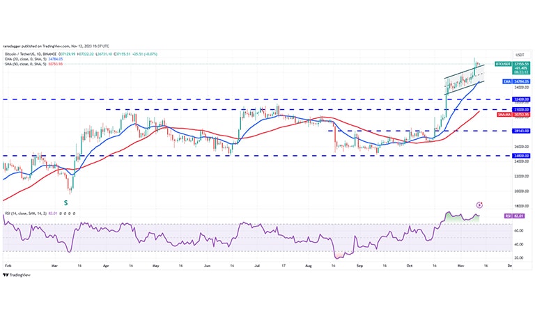 نمودار قیمت روزانه بیت کوین