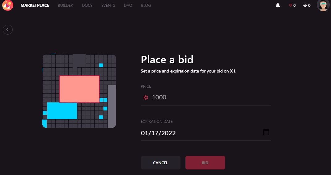 گزینه مناقصه در Decentraland را مشخص کنید