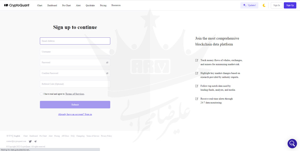 در سایت CryptoQuant ثبت نام کنید