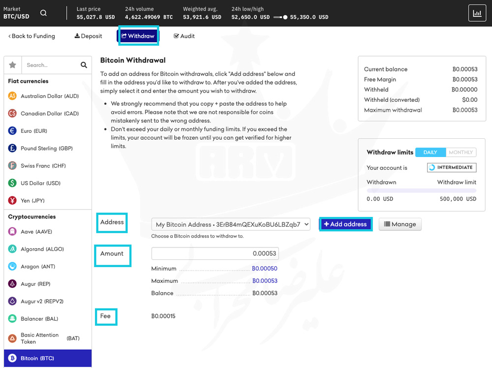 مراحل برداشت ارز دیجیتال از صرافی کراکن